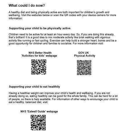 National Child Measurement Programme – Parent Consultation Follow up